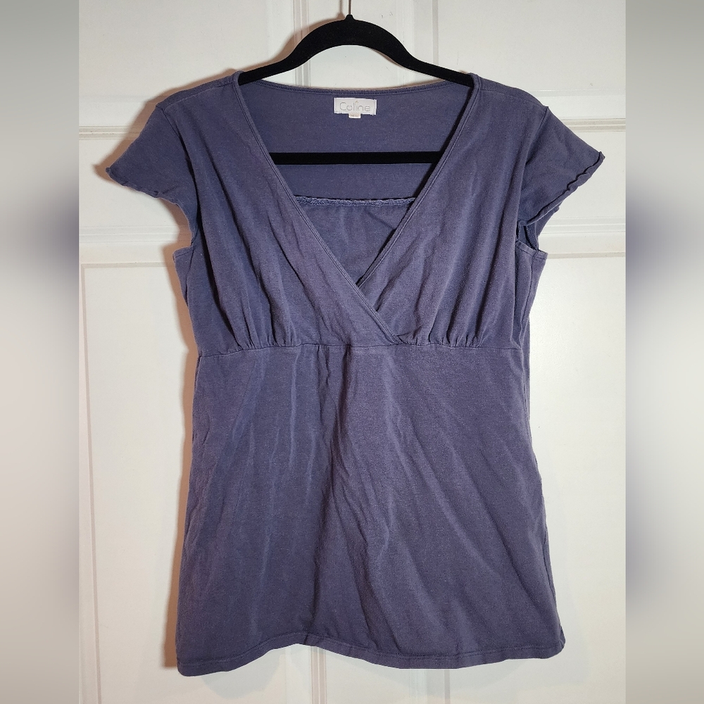 Colline Blue Purple Short Sleeve Blouse 38/40 (Medium)